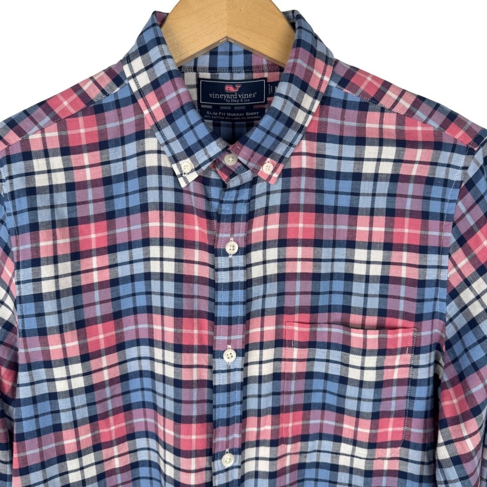 Vineyard Vines Slim Fit Murray Shirt Mens M Blue Pink Plaid Button Down